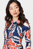 Navy | Floral 3/4 Sleeve Midi Shirt Dress

