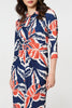 Navy | Floral 3/4 Sleeve Midi Shirt Dress

