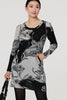 Grey | Floral Long Sleeve Jersey Shift Dress
