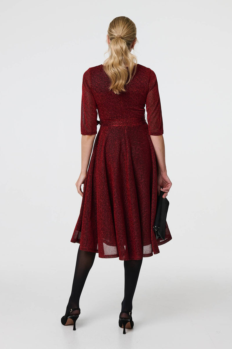 Glitter Mesh Twist Front Midi Dress Izabel London