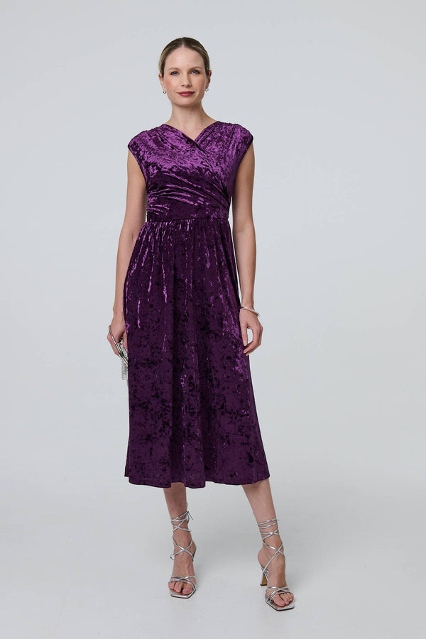 Purple | Crushed Velvet Fit & Flare Midi Dress
