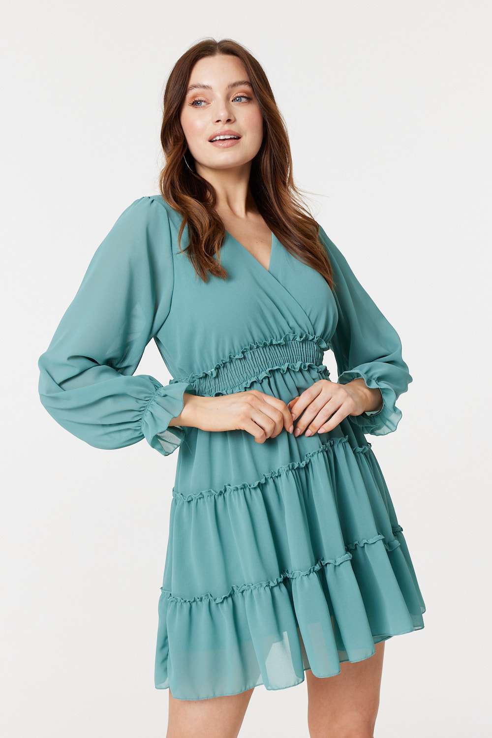 Green | Lace Detail Long Sleeve Mini Dress