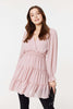 Pink | Tiered Long Sleeve Mini Dress