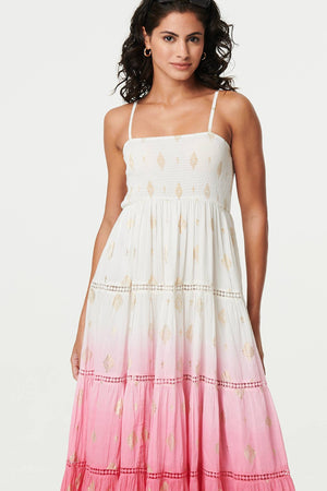Pink | Ombre Print Tiered Sleeveless Maxi Dress
