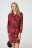 Pink | Mosaic Print Long Sleeve Short Shirt Dress : Model is 5'10