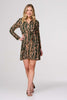 Green | Printed Long Sleeve Tie Waist Mini Dress