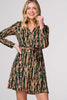 Green | Printed Long Sleeve Tie Waist Mini Dress