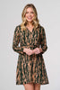 Green | Printed Long Sleeve Tie Waist Mini Dress