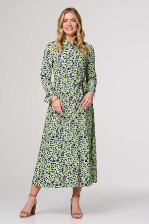 Green | Printed Long Sleeve Midi Shirt Dress
