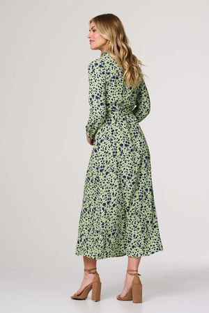 Green | Printed Long Sleeve Midi Shirt Dress
