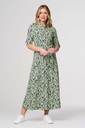 Green | Printed Long Sleeve Midi Shirt Dress
