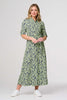 Green | Printed Long Sleeve Midi Shirt Dress
