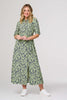 Green | Printed Long Sleeve Midi Shirt Dress
