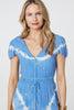 Blue | Tie Dye Print Shirred Tie Waist Midi Dress
