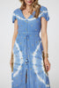 Blue | Tie Dye Print Shirred Tie Waist Midi Dress
