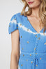Blue | Tie Dye Print Shirred Tie Waist Midi Dress
