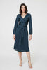Green | Ruched Long Sleeve Midi Wrap Dress
