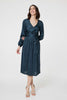 Green | Ruched Long Sleeve Midi Wrap Dress
