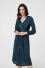 Green | Ruched Long Sleeve Midi Wrap Dress
