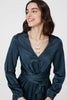 Green | Ruched Long Sleeve Midi Wrap Dress
