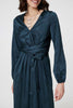 Green | Ruched Long Sleeve Midi Wrap Dress
