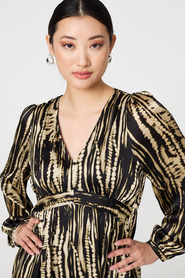 Black | Abstract Long Sleeve Empire Mini Dress