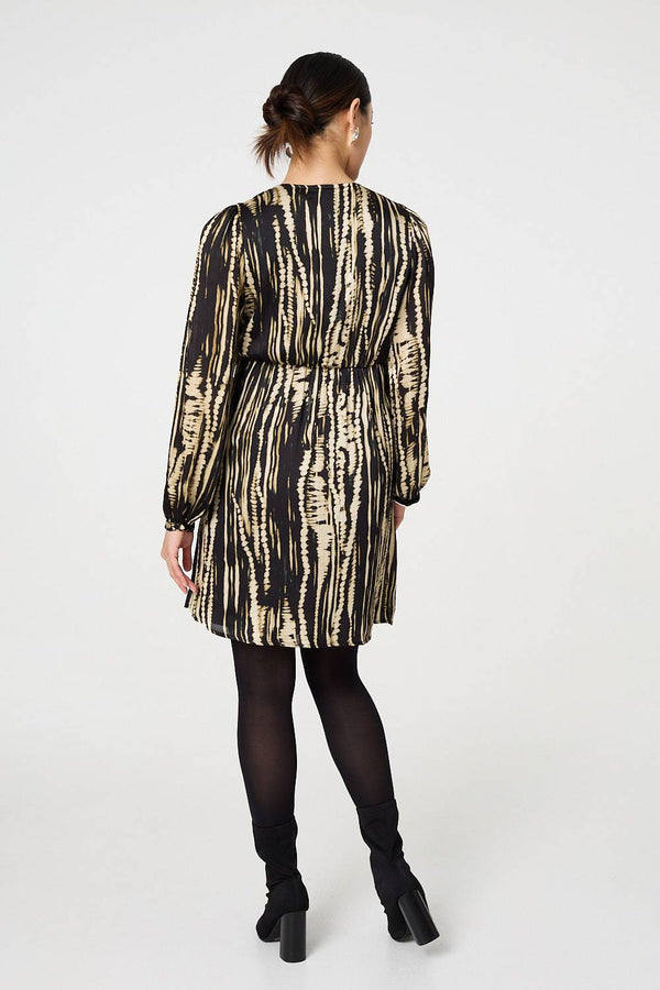 Black | Abstract Long Sleeve Empire Mini Dress