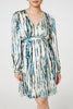 Teal | Abstract Long Sleeve Empire Mini Dress

