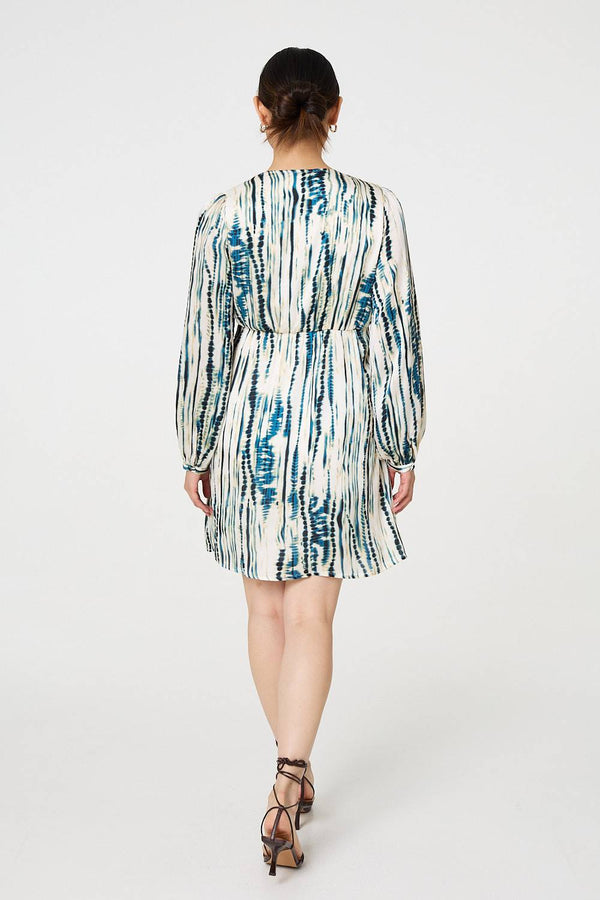 Teal | Abstract Long Sleeve Empire Mini Dress
