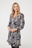 Beige | Abstract Ruffled Tie Waist Knee Length Dress
