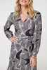 Beige | Abstract Ruffled Tie Waist Knee Length Dress

