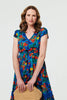 Blue | Floral Lace Trim Cap Sleeve Midi Dress
