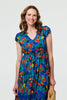 Blue | Floral Lace Trim Cap Sleeve Midi Dress

