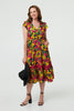 Green | Floral Lace Trim Cap Sleeve Midi Dress
