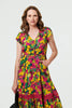 Green | Floral Lace Trim Cap Sleeve Midi Dress
