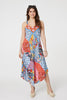Red | Patchwork Print Sleeveless Midi Dress