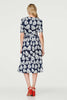 Navy | Printed Short Sleeve Wrap Tea Dress