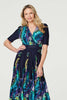 Teal | Printed Ruched Waist Midi Dress