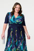 Teal | Printed Ruched Waist Midi Dress