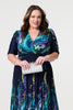 Teal | Printed Ruched Waist Midi Dress