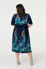 Teal | Printed Ruched Waist Midi Dress