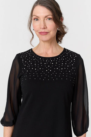 Black | Sparkly Mesh Knit 3/4 Sleeve Short Dress
