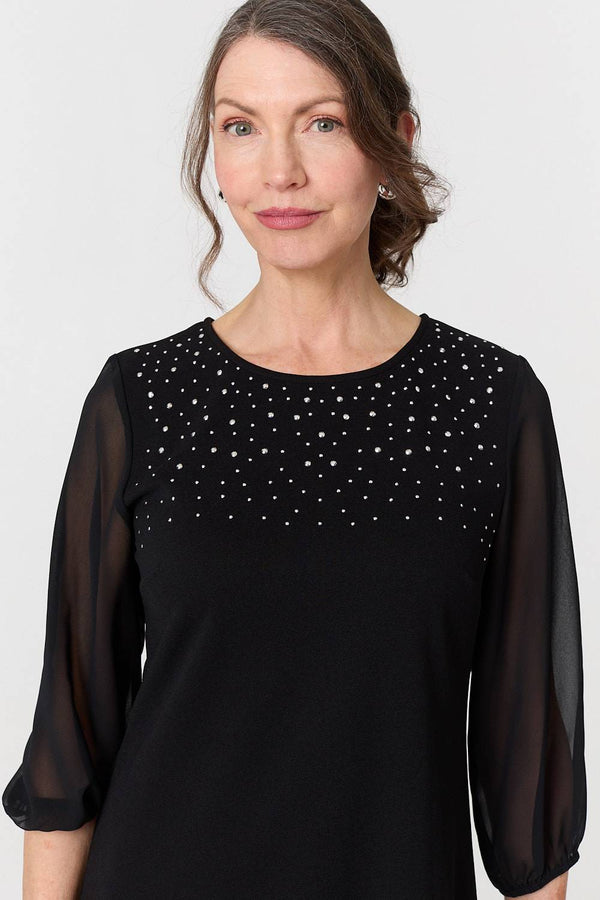 Black | Sparkly Mesh Knit 3/4 Sleeve Short Dress
