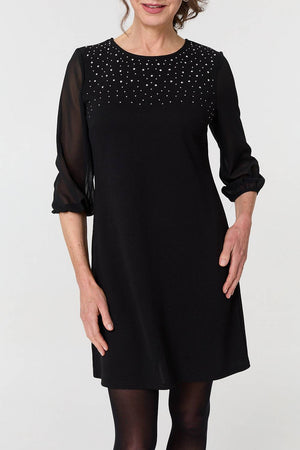 Black | Sparkly Mesh Knit 3/4 Sleeve Short Dress
