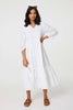 White | Broderie Anglaise 3/4 Sleeve Midi Dress