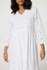 White | Broderie Anglaise 3/4 Sleeve Midi Dress