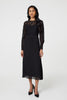 Black | Lace Trim Pleated Long Sleeve Midi Dress
