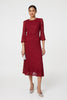 Red | Lace Semi Sheer 3/4 Flute Sleeve Midi Dress : Model is 5'8
