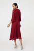 Red | Lace Semi Sheer 3/4 Flute Sleeve Midi Dress
