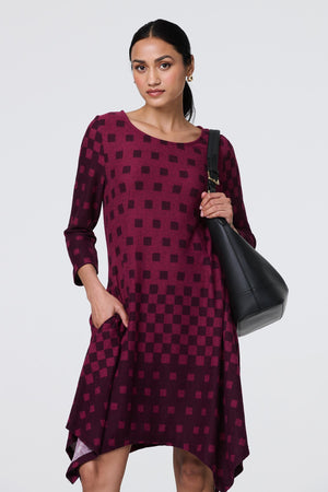 Purple | Geo Print Hanky Hem 3/4 Sleeve Tunic Dress